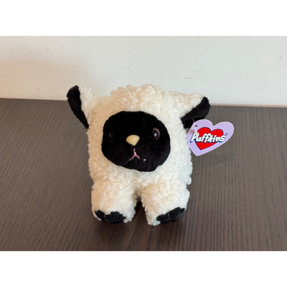 Puffkins Lizzy the Lamb Plush Unisex Small White Black Sherpa Bean Bag Toy